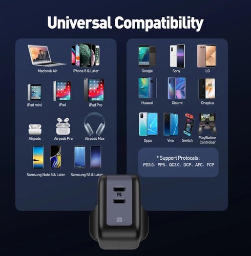 شاحن جداري JODA بقوة 50 واط بمنفذين PD