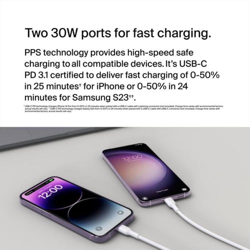 شاحن جداري بيلكن USB-C مزدوج مع PPS 60 واط