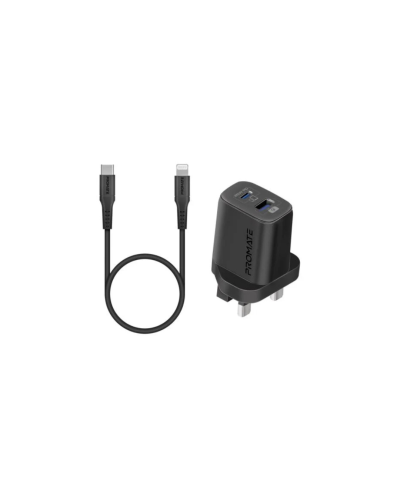 طقم شاحن Promate 25W وكيبل USB-C إلى Lightning بقو...