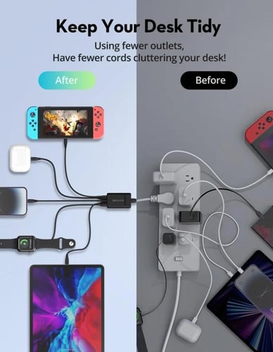 منصة شحن راف باور 3 منافذ تايب سي ومنفذين USB-A بق...