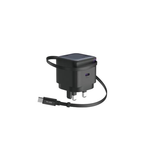 شاحن جداري JODA VoltDock 45 GaN بقوة 45W مع كابل USB-C قابل للسحب