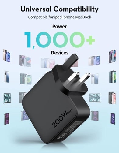 شاحن متعدد للسفر راف باور بقوة 200 واط بمنفذ يو اس...