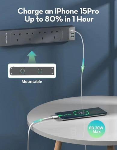 توصيلة راف باور 4 منافذ طاقة ومنفذين USB-A ومنفذ U...