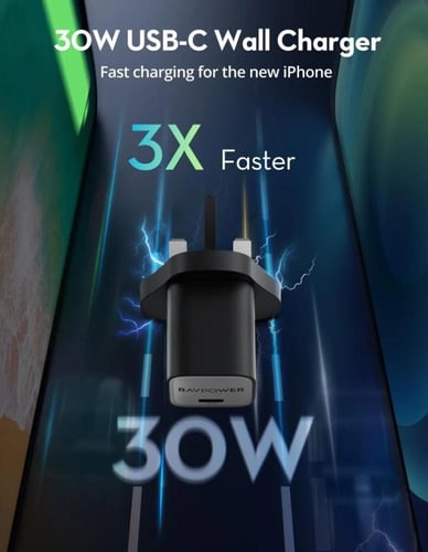 شاحن جداري راف باور بمنفذ تايب سي بقوة 30 واط