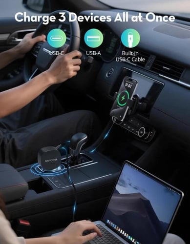 شاحن سيارة راف باور بقوة 75 واط بمنفذ تايب سي ومنف...