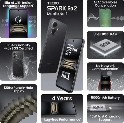 تكنو سبارك جو 2 ثنائي الشريحة 128 جيجا ، ذاكرة وصو...