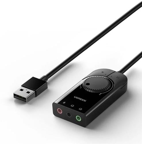محول صوت ستيريو خارجي USB من UGREEN بطول 1 متر (أس...