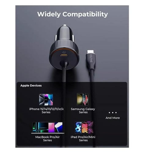 شاحن سيارة ڤولتمي كازو سبيدو بلس بسلك مدمج USB-C و...