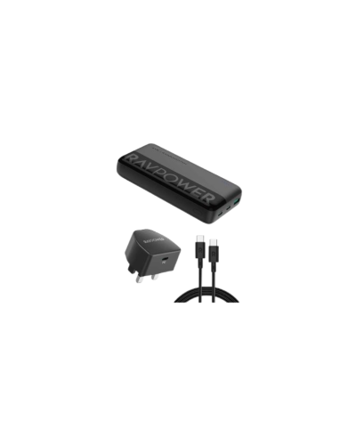 بكج RAVPower بطارية متنقلة 20000mAh بقوة 20W مع شاحن حائط Type-C وكابل Type-C إلى Type-C