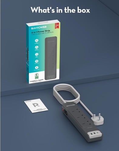 توصيلة راف باور 3 منافذ طاقة ومنفذين USB-A ومنفذ U...