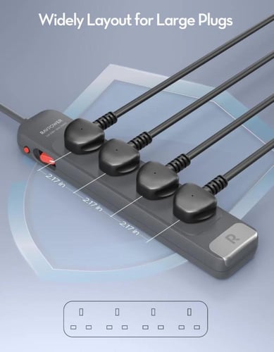 توصيلة راف باور 4 منافذ بقوة 3150 واط - رمادي