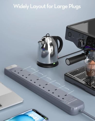 توصيلة راف باور 6 منافذ بقوة 3150 واط - رمادي