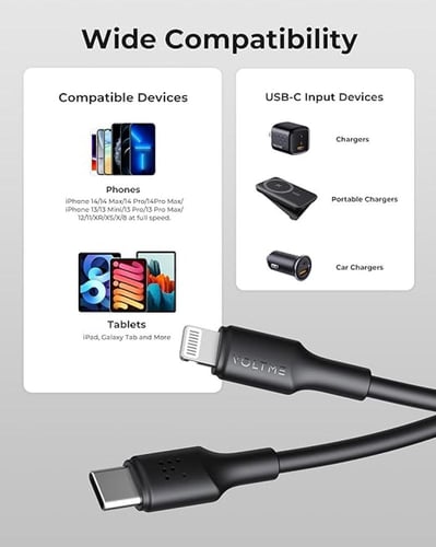 كيبل تايب سي - لايتينج 1.2M 30W VOLTME