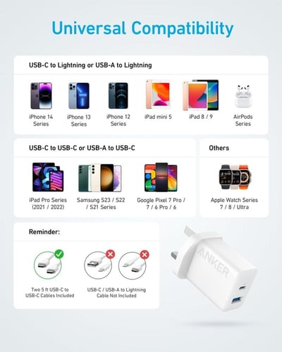 شاحن جداري انكر Anker USB C، قابس شاحن سريع بمنفذي...