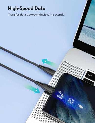 كيبل شحن سريع راف باور بقوة 60 واط تايب سي الى تاي...