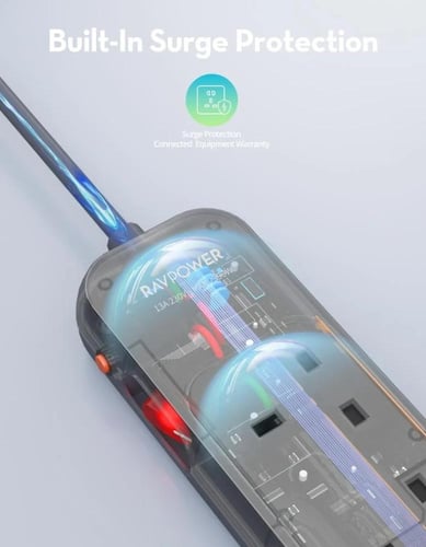 توصيلة راف باور 6 منافذ بقوة 3150 واط - رمادي