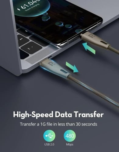 كيبل راف باور تايب سي الى تايب سي نايلون بقوة 60 و...