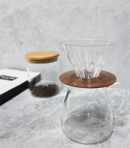 قمع تقطير قهوة 01 كريستالي مع حامل خشبي فاخر