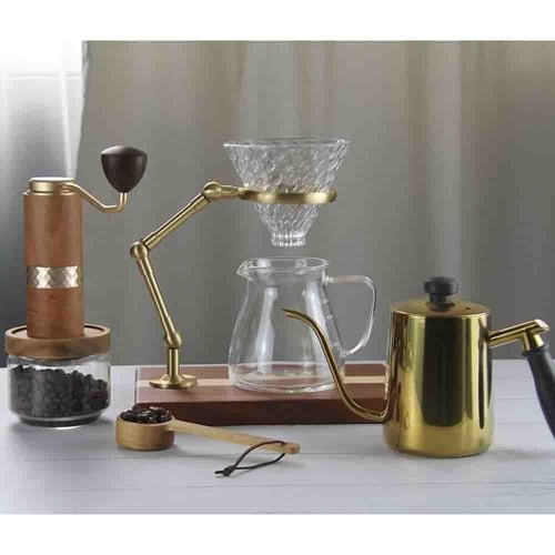 استاند v60 خشبي | حامل اقماع ذهبي