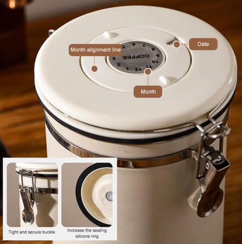 حافظة حبوب القهوة مع صمام تفريغ الهواء وتحديد التا...