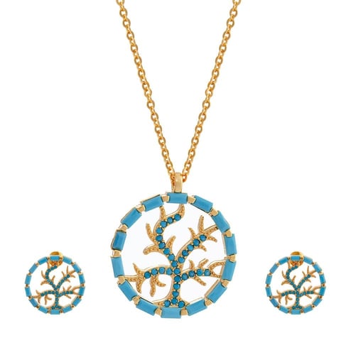 نصف طقم بتصميم مميز باللون الأزرق والذهبي