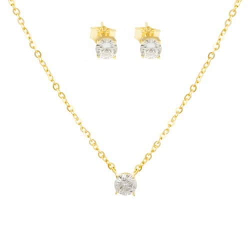 نصف طقم فضة انيق مزين بحجر صغير من الزركون