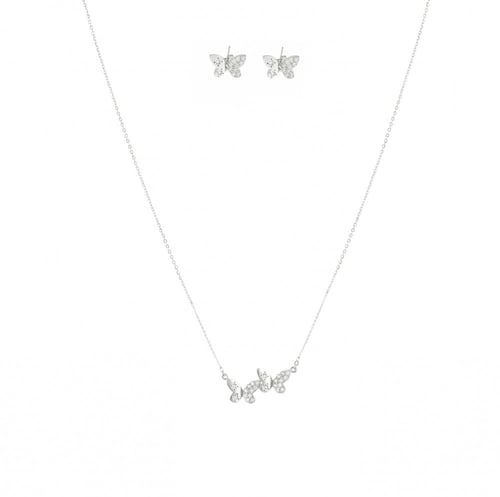 نصف طقم فضة بتصميم فراشة مزين بالزركون البراق