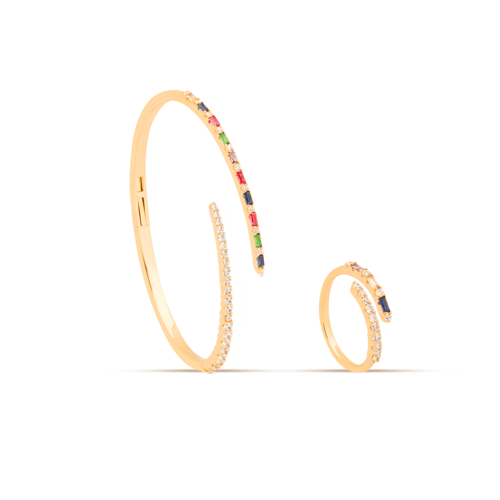 سوار مع خاتم بتصميم متعدد الألوان ومطعم بأحجار الز...