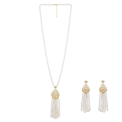 نصف طقم طويل مزين باللؤلؤ والزركون البراق بتصميم م...