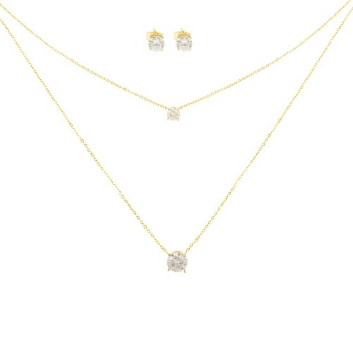 نصف طقم من الفضة مزين بحجر الزركون البراق