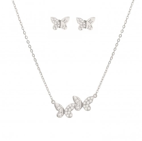 نصف طقم فضة بتصميم فراشة مزين بالزركون البراق