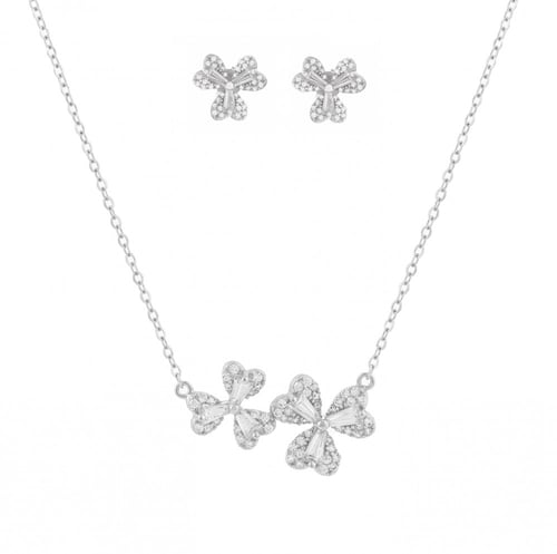 نصف طقم فضة على شكل زهرة مرصع بالزركون البراق