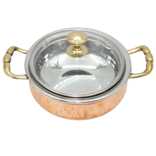 قدر هندي نحاسي بغطاء زجاج