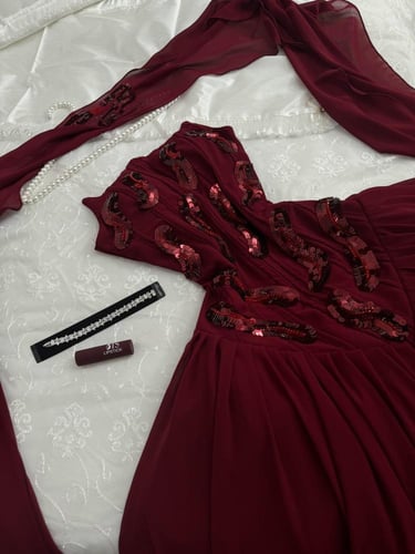 فستان ناعم شيفون دبل كلوش جيبون