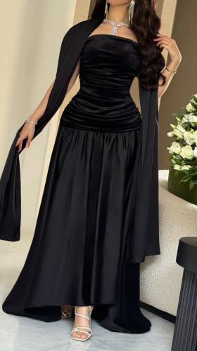 فستان اسود مخمل كوري شيفون