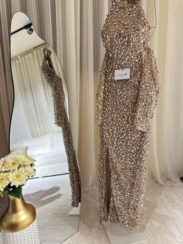 فستان سهره ذهبي خرز ترتر