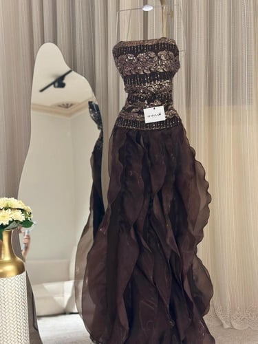 فستان سهره بني صدريه كلفه على اورجنزا