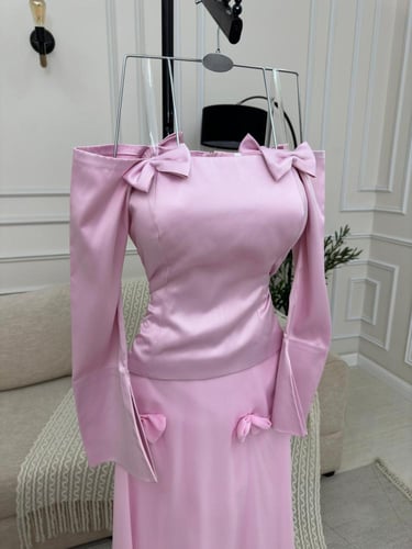 فستان شيفون صدر تفته حرير