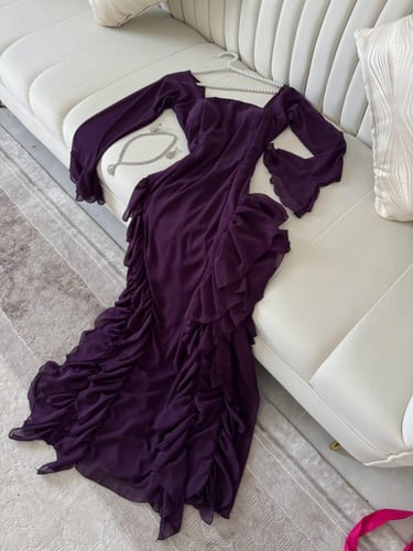 فستان موف شيفون ناعم مبطن كامل