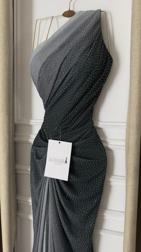 فستان سهرة زيتي بلمعة ناعمة وقصة ضيقة