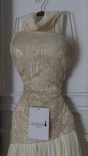 فستان سهره سكري مع شال