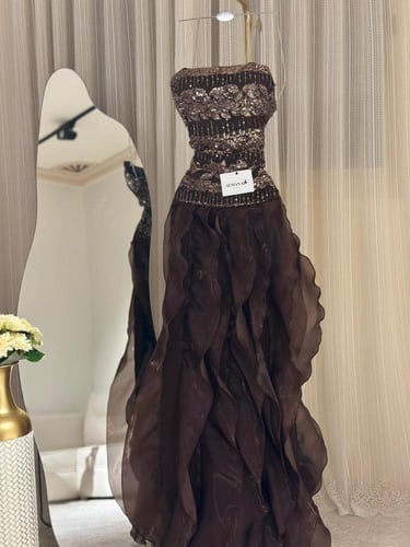 فستان سهره بني صدريه كلفه على اورجنزا