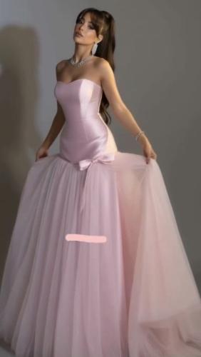 فستان سهره بينك توب ميكادو مع تل