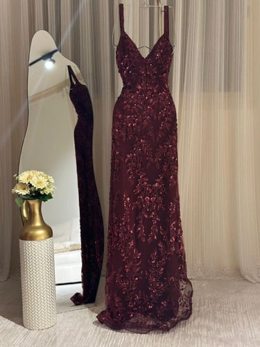 فستان سهره برغندي توب بحبال