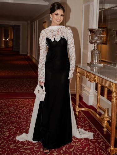 فستان شتوي مخمل اسود دانتيل سكري