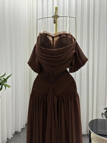 فستان جورجيت تطريز خرز اكمام اوف شولدر