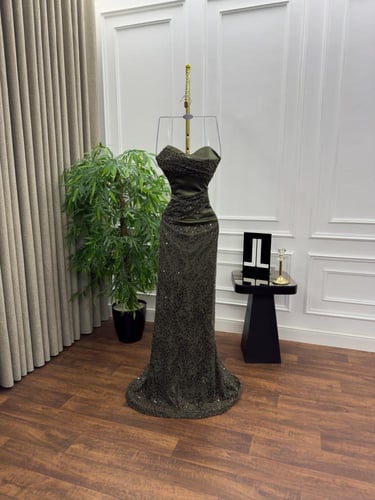 فستان توب دانتيل خرز زيتي