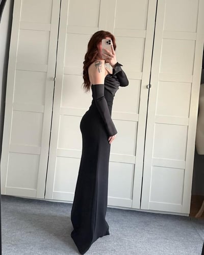 فستان ناعم اسود تفته استرتش