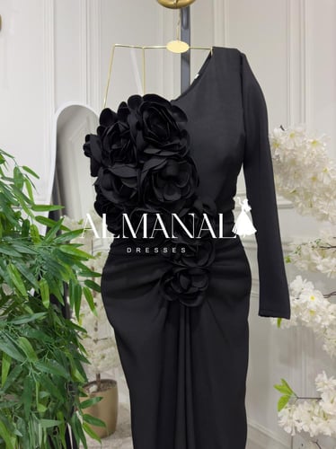 فستان اسود كم واحد كريب باربي