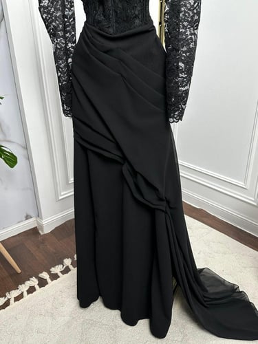 فستان كريب استرتش شيفون دانتيل